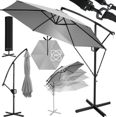 KESSER® Zweefparasol met voet - Ø 3m - 360° Draaibaar - Lichtgrijs