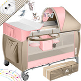 KIDIZ® 3in1 Babybedje - Campingbedje - Ledikant - Beige/Roze