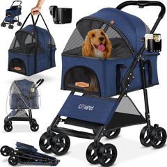 LOVPET® Hondenbuggy 2in1 Huisdieren - Wandelwagen - Blauw