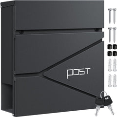 KESSER® Brievenbus met Krantenvak Wandmontage Roestvrij Staal - Wandbrievenbus inclusief Montagemateriaal 2x Sleutels, Afsluitbaar, Softclose-deksel - Antraciet