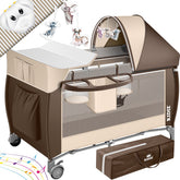 KIDIZ® Campingbedje Reisbedje Reiswieg Babybedje 3 in 1 Combi Set Ledikant met Verschoningsmatje Klamboe Kinderbox Baby vanaf de geboorte tot 15 kg Luchtige zijwanden met zijingang Opvouwbare Draagtas - Bruin