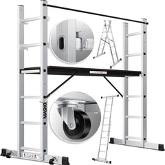 MASKO® Kamersteiger Aluminium - Multifunctionele Ladder - Zilver