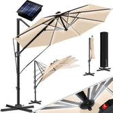KESSER® Zweefparasol met voet - LED - Ø 3.3m - 360° Draaibaar - Beige