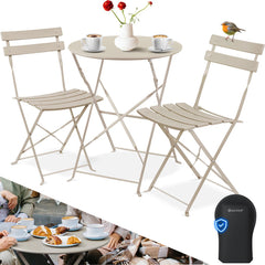 KESSER® Bistroset 3-delige Tafel met 2 inklapbaar stoelen - Balkonset Bistrotafel Bistrostoel Vouwmeubels Tuinset Zitgroep Metalen Tuintafel - Cappuccino