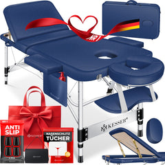 KESSER® Massagetafel inklapbaar 180x61x90cm | Behandeltafel 225kg Draagvermogen & In Hoogte Verstelbaar | Mobiele Massagebank 3-Zone | Aluminium Massagebed met Hoofdsteunen Armsteunen & opbergtas - Marineblauw
