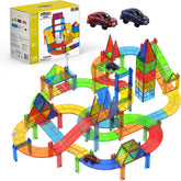 Magnetic Tiles Racebaan - 126 Stuks - Magnetisch Speelgoed - Magnetische Tegels - Educatief & Constructie - Auto's - Montessori - Bouwstenen - Bouwblokken - Voor 3, 4, 5, 6, 7, 8, 9 Jaar - Bouw je Magna Wereld - Kinderen - Olvy