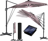 KESSER® SUN Zweefparasol XL Ø330 cm met LED Solar Verlichting - Parasol Inclusief Beschermhoes 360° Draaibaar UV50+ Tuinparasol Zonne-energie - Taupe