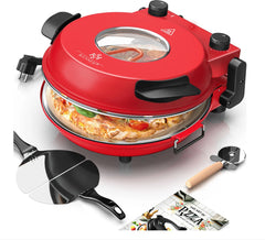 KESSER® Pizzaoven tot 400° - Pizzamaker - 1200W - Stenen plaat - Rood