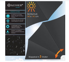 KESSER® opvouwbaar balkonscherm met muurbeugel - 140x140cm - Antraciet •
