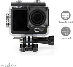 Nedis Action Camera – 4K@30fps – 16 MP – Dual Screen – 30M Waterdicht – WiFi – Inclusief Mounts •