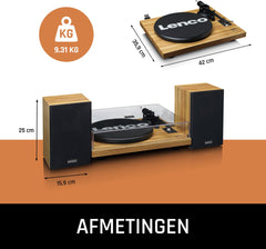 Lenco Platenspeler met Bluetooth - Twee externe Speakers - Ingebouwde Versterker - LS-500OK - Hout •