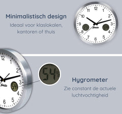 Alecto AK-15 - Grote Wandklok met stil Uurwerk - Binnentemperatuur en Luchtvochtigheid - 30 cm •