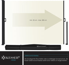 KESSER® Zijzonwering Uitschuifbaar Zonwering 180 x 300 cm Ondoorzichtig Privacyscherm & Windscherm voor Tuinbalkon & Terras, Zijrolgordijn met Muurbeugel, Incl. Windscherm Beige