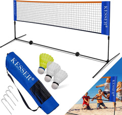 KESSER® badmintonnet, tennisnet - 500 cm - Badmintonnet 3-voudig in hoogte verstelbaar, set bestaande uit net, 3x shuttles, stevig ijzeren frame, transporttas, binnen & buiten
