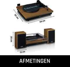 Lenco Platenspeler met Bluetooth - Twee externe Speakers - Auto-stop - LS-100WD -Hout