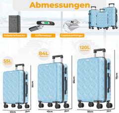 KESSER® Kofferset 3-delig | Reiskoffer met Wielen inclusief Paspoorthouder & kofferweegschaal & bagagelabel | Trolley Reiskofferset met groote Koffers & Handbagage / Ruimbagage - Sky Blue