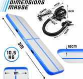 Opblaasbare PVC gym mat, 3 x 1 meter, met elektrische luchtpomp, gymnastiekmat, trainingsmat, fitnessmat