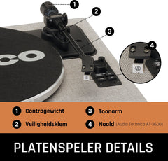 Lenco Platenspeler met Bluetooth - Vier ingebouwde Speakers 40W RMS - LS-440GY - Grijs •