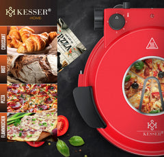 KESSER® Pizzaoven tot 400° - Pizzamaker - 1200W - Stenen plaat - Rood