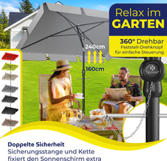 KESSER® Stokparasol Inclusief Beschermhoes & Draagtas 200 × 125cm - Parasol voor Balkon, Tuin & Terras Tuinparasol Strandparasol - Lichtgrijs