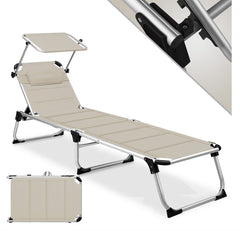 Ligbed - Ligstoel - Zonnebed - Opvouwbaar - Beige - KESSER®