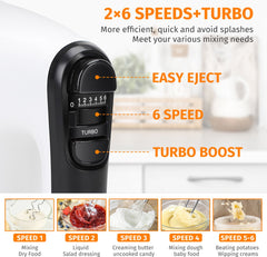 Handmixer - 5 Snelheden met Turbo - RVS Deeghaken & Gardes - 400W - Aigostar