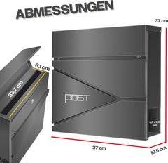 KESSER® Brievenbus met Krantenvak Wandmontage Roestvrij Staal - Wandbrievenbus inclusief Montagemateriaal 2x Sleutels, Afsluitbaar, Softclose-deksel - Antraciet