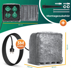 KESSER® Tuinstopcontact - 4 stopcontacten - IP44 waterdicht - Grijs