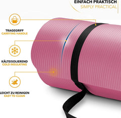 Yogamat - Fitness mat - Sportmat - Yoga mat extra dik - 185x60 cm - Roze - Tresko