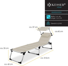 Ligbed - Ligstoel - Zonnebed - Opvouwbaar - Beige - KESSER®