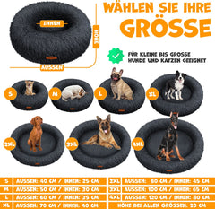 LOVPET® Hondenbed / Hondenmand / Hondenkussen Kattenbed Bagel, Afwasbaar, Incl. Kom + 3x Kauwbotjes, Hondenbank Pluche Kussen Rond Pluche Voor Kleine, Middelgrote & Grote Honden, Katten - XXL (80 x 80 cm), Antraciet