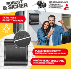 KESSER® RVS Brievenbus  - Wandbrievenbus - Krantenvak - Zwart