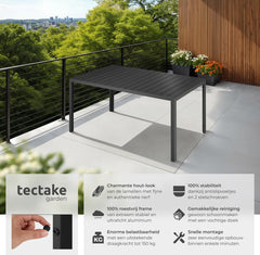 tectake® - Tuintafel 150 x 90 x 74,5 cm - Weerbestendig, eenvoudige montage - Verstelbaar - Aluminium frame met kunststof tafelblad - zwart
