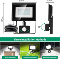 Aigostar 10LI1 - LED Schijnwerper Met bewegingssensor - IP65 Waterdicht - 30W - 6500K - Daglicht wit - Floodlight - Bouwlamp - Zwart