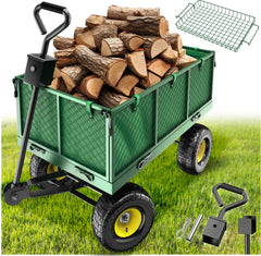 tectake® XXL Bolderkar met Luchtbanden - Tuinkar - Transportwagen - Handkar met 550 kg Capaciteit - Incl. Dekzeil, Afneembaar Handvat en Scharnierende Zijpanelen •