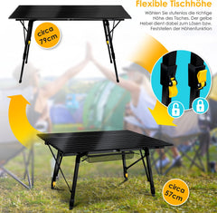 KESSER® Campingtafel Opvouwbaar - Verstelbaar - 120x70 cm - Zwart