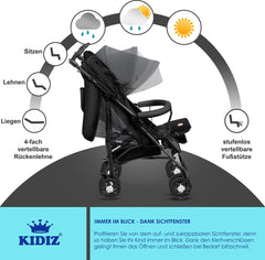 KIDIZ® Kinderwagen / Wandelwagen City-Pro Buggy Kinderbuggy Opvouwbaar Liggende wandelwagen Kinderwagen Opvouwbaar 360° 6-inch wielen Incl. muggennet, voetenzak en regenhoes Opvouwbaar Slaapfunctie - Zwart