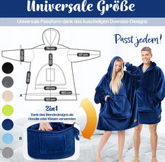 KESSER® Oversized Oodie - Fleece Deken met Mouwen | Draagbare Deken - Snuggle Hoodie | Plaid Knuffeldoekje - Marineblauw