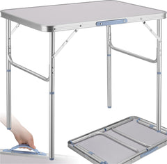 tectake® - Campingtafel opvouwbaar - Draagbare kampeertafel - Vouwtafel buiten - Inklapbare tafel - Weerbestendig - 75x55x68cm - Grijs