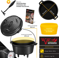 KESSER® Dutch Oven Set - 9L - Vuurpan - Stoofpan - Gietijzeren pan