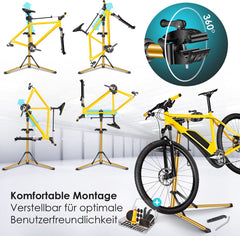 KESSER® Montagestandaard Fiets Reparatiestandaard 360° Draaibaar & Belastbaar tot 25kg | Fietsstandaard Fietslift | Fiets ophangsysteem Montage & reparatie standaard | Fietsstaander Met Draagtas & Fixatiestang - Goud