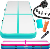 Opblaasbare PVC gym mat, Mintgroen, 5 x 1m, met elektrische luchtpomp, gymnastiekmat, trainingsmat, fitnessmat