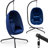 MIADOMODO® Swing Egg Chair - Kussen & Standaard, Max. Belasting 160 kg, Verstelbare Hoogte, IJzeren Frame, Blauw - Cocoon Hangmat met Kussen, Hangmandstoel, Tuinmeubilair, Terras, Tuin
