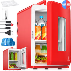 KESSER® Tafelmodel Koelkast 15 Liter AC DC 220-240V en 12V - Mini Koelkast Vrijstaand met Verwarmingsfunctie - Koelbox ideaal voor Auto en camperen - Rood