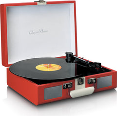 Lenco Classic Phono Retro Platenspeler - Vinyl Koffer met Bluetooth - Auto-stop - TT-110BRDWH -Rood Wit •