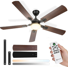 Aigostar Plafondventilator met Verlichting - Ø 132cm - Afstandsbediening- 6 Snelheden - Timer - Zomer/Winter functie - Plafondlamp met ventilator - Bruin