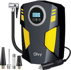 Compressor Bandenpomp - Luchtcompressor 12V - Elektrische Bandenpomp - Fiets/Auto/Motor/Bal/Luchtbed - Met 4 Opzet Stukken - Olvy