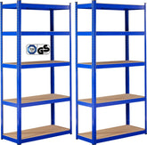 AREBOS 2x Stellingkast - Stellingkasten - Opbergrek - 5 Planken - 875 kg Draagkracht - 90x40x180 cm - Metaal/MDF - Blauw •