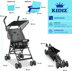 KIDIZ® Kinderwagen - Wandelwagen - Kinderbuggy - Antraciet