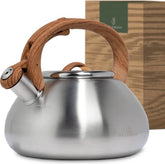WALDWERK Fluitketel (2,3L) - Kettle voor Inductie en Gasfornuis - Ketel met Houtlook Handvat - Theepot met Fluittoon, Roestvrij Staal